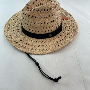 Pistil Skiff Black Leather Band Straw Hat Beach Outdoor Hat One Size $54 NWT